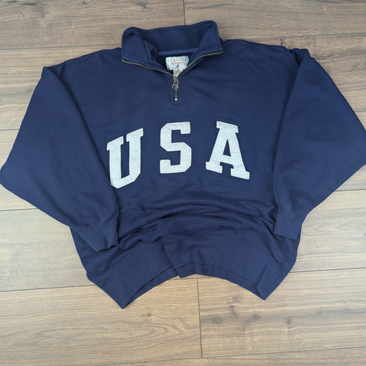 Navy Express Athletique Vintage USA Graphic Quarter Zip Sweatshirt Size M