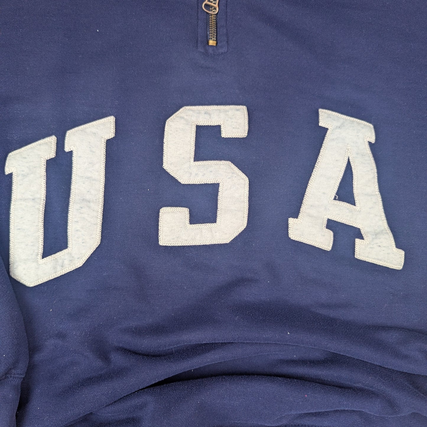 Navy Express Athletique Vintage USA Graphic Quarter Zip Sweatshirt Size M