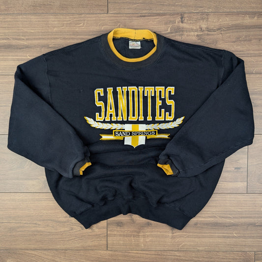 90's Vintage Black Yellow Sandites Graphic Sweatshirt Made in USA Size XL