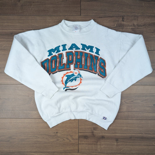90's Vintage Miami Dolphins NFL White/Turquoise Logo 7 Sweatshirt Size S