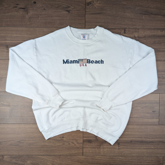90's Vintage Delta Miami Beach USA Embroidered White Sweatshirt Size XL