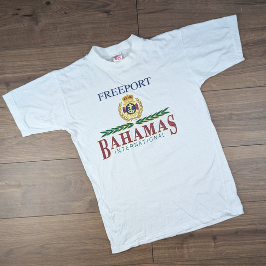 White 90's Vintage Single Stitch Freeport Bahamas Graphic T-shirt Size L