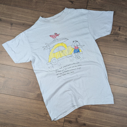 Grey 90's Single Stitch Funny Cartoon Comic Graphic T-shirt Size S