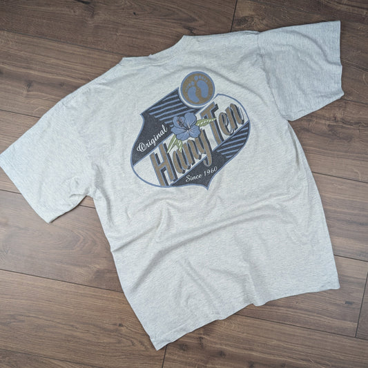 Grey 90's Single Stitch Vintage Hang Ten Surf Graphic T-Shirt Made in USA Size L