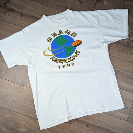 White Vintage '98 Single Stitch Grand American Handicap Graphic T-Shirt Size XL