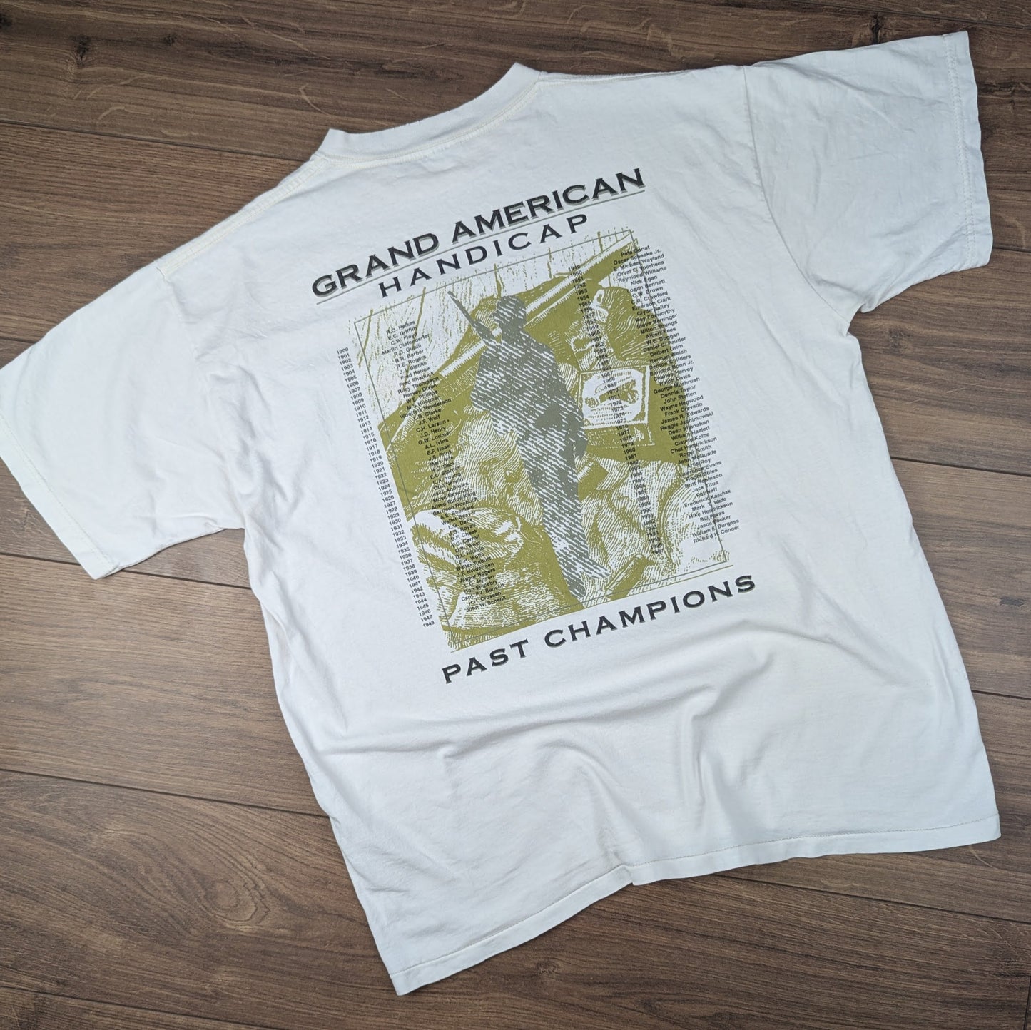 White Vintage '98 Single Stitch Grand American Handicap Graphic T-Shirt Size XL
