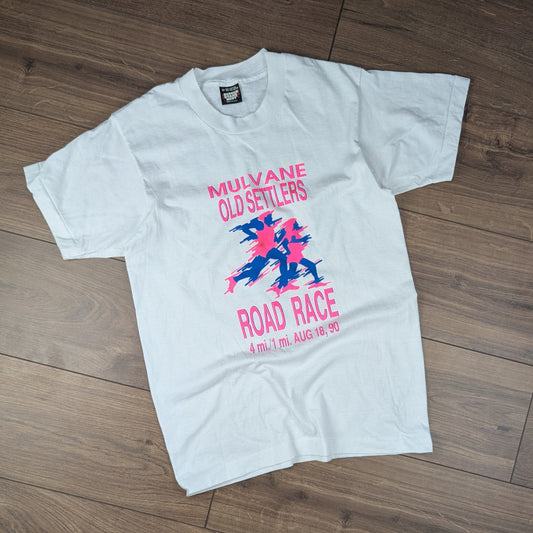 White Vintage '90s Single Stitch Screen Stars Running Graphic T-Shirt Size M