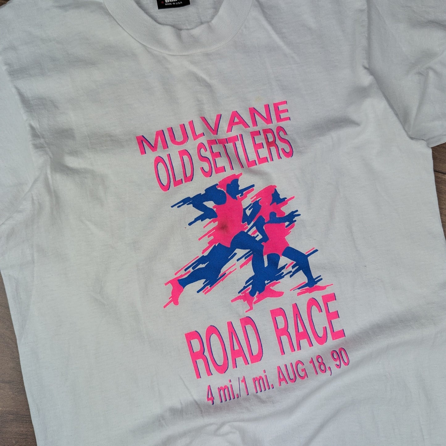 White Vintage '90s Single Stitch Screen Stars Running Graphic T-Shirt Size M