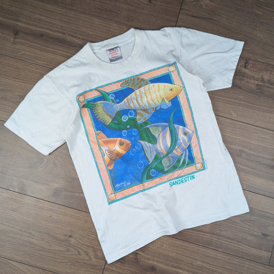 Vintage 90's Single Stitch Oneita Tim Neil Art Sandestin Fish T-Shirt Size S