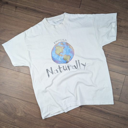 Vintage 90's White First USA Naturally Earth Graphic T-Shirt Size XL