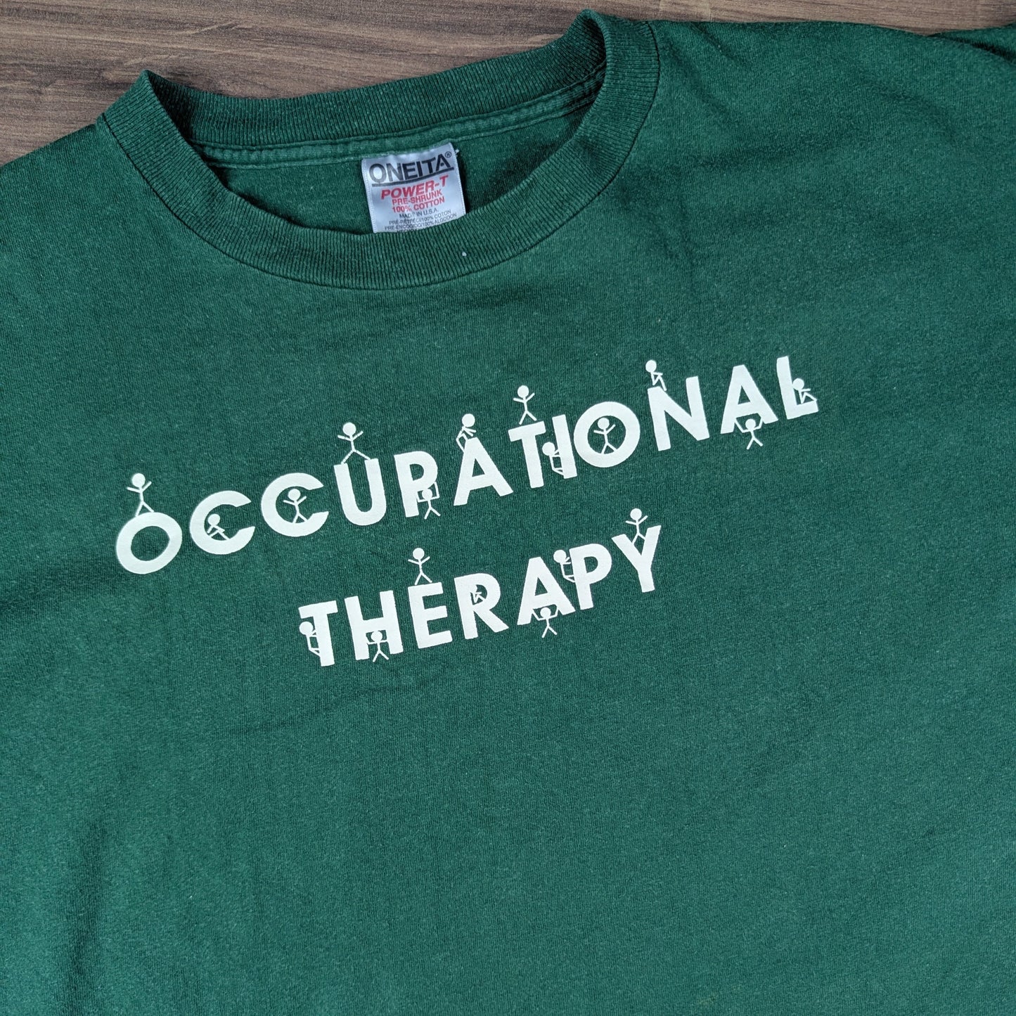 Vintage 90's Green Single Stitch Occupational Therapy Stick Man T-Shirt Size XL