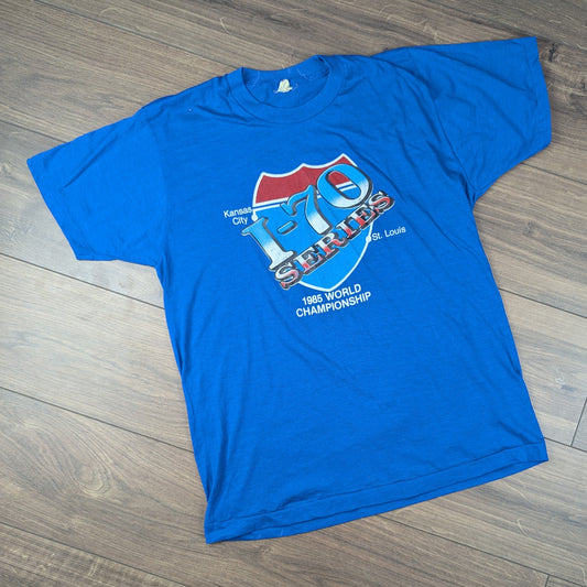 Vintage Blue Single Stitch '85 i-70 Series Kansas World Champ T-Shirt