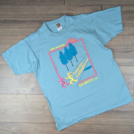 Vintage 90s Single Stitch Blue '96 Running T-shirt Size L