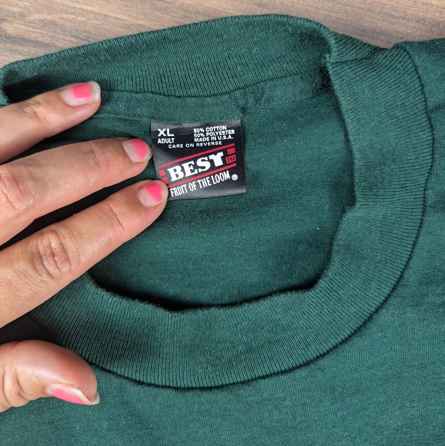 Vintage 90s Single Stitch Green Fruit of the Loom Graphic T-shirt Size XL