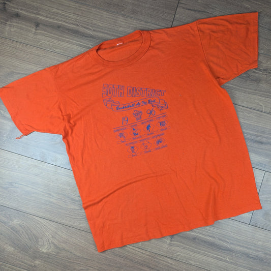Vintage 90s Orange 1996 Basketball Graphic T-shirt Size XL