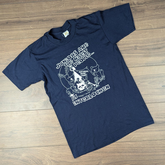 Vintage 80s Single Stitch Blue Camp Animals Interlochen Graphic T-shirt Size S