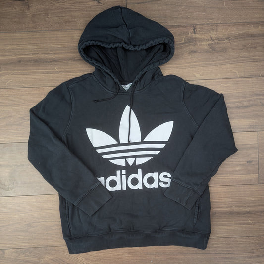 Black Adidas Trefoil Spellout Hoodie UK18/L