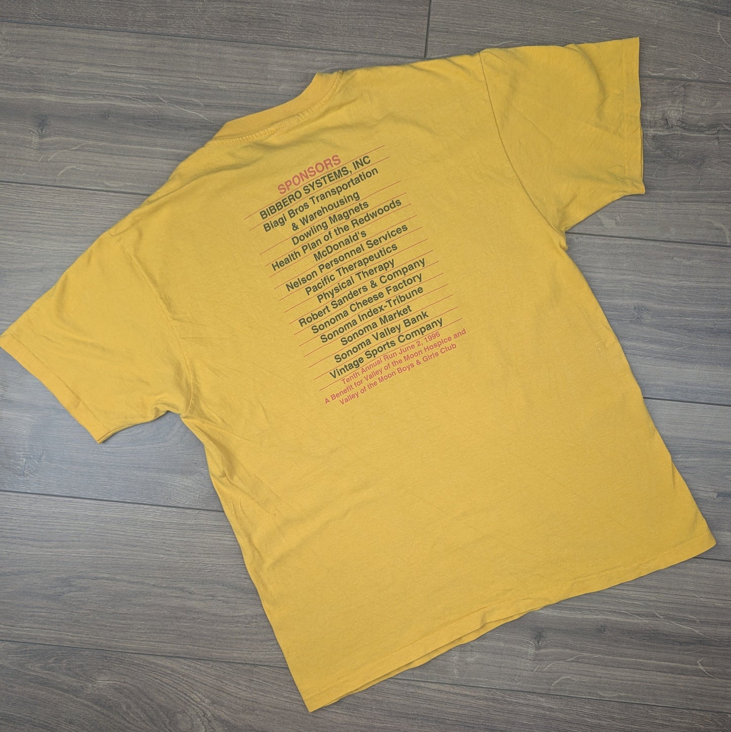 Vintage 1996 Single Stitch Yellow Hit the Road Jack Sonoma Valley T-Shirt Size L