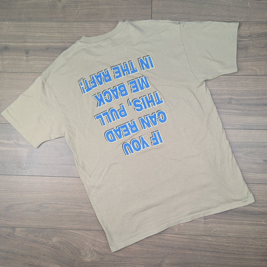 Vintage 90's Tan Anvil Single Stitch Upside Down Rafting Graphic T-shirt Size XL