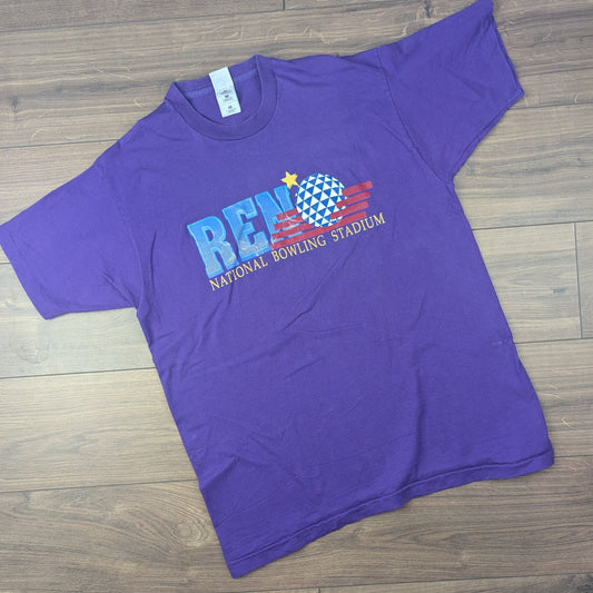 Vintage 90's Purple Reno National Bowling Stadium Souvenir T-Shirt Size XL
