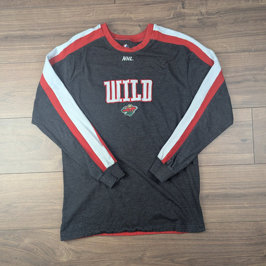 Grey Majestic NHL Minnesota Wild Hockey Long Sleeve T-Shirt Size M