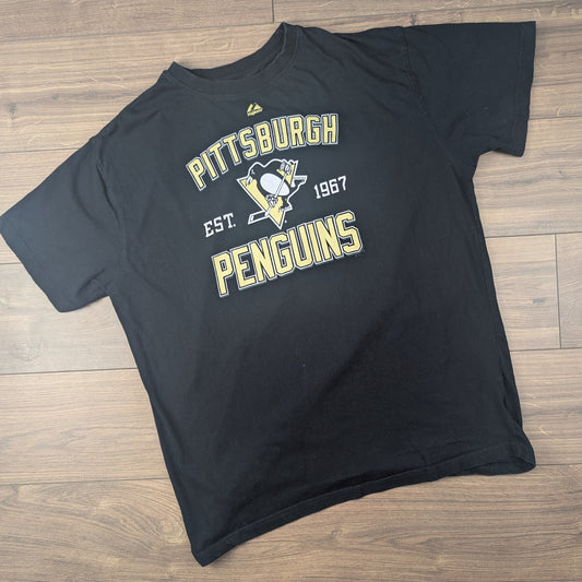 Black Majestic Pittsburgh Penguins Hockey Graphic T-Shirt Size XXL