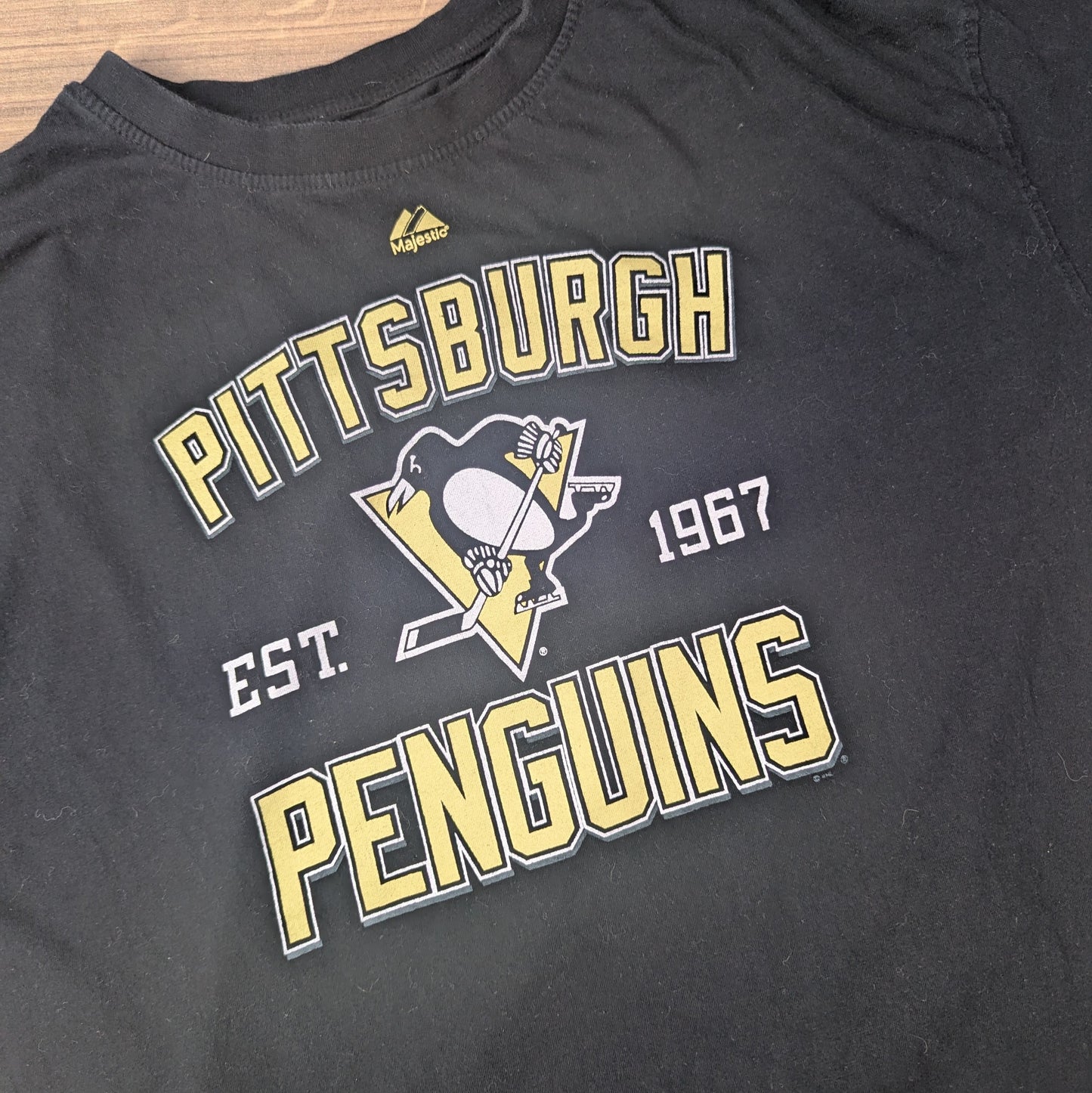 Black Majestic Pittsburgh Penguins Hockey Graphic T-Shirt Size XXL