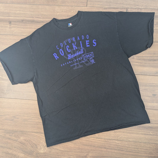 Black & Purple MLB Colorado Rockies Baseball Graphic T-Shirt Size XXL