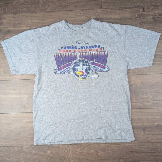 Grey Nike 2008 Kansas Jayhawks NCAA National Champions T-Shirt Size L