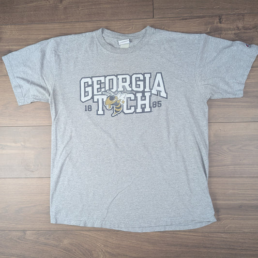 Grey 00's Vintage Champion Georgia Tech Yellow Jackets Graphic T-Shirt Size XL