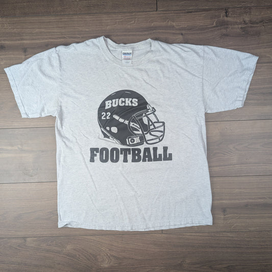 Grey Vintage 00's Gildan Bucks Football Helmet Graphic T-Shirt Size L