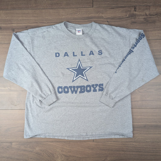 Grey Vintage 00's NFL Dallas Cowboys Long Sleeve T-Shirt Top Size XL
