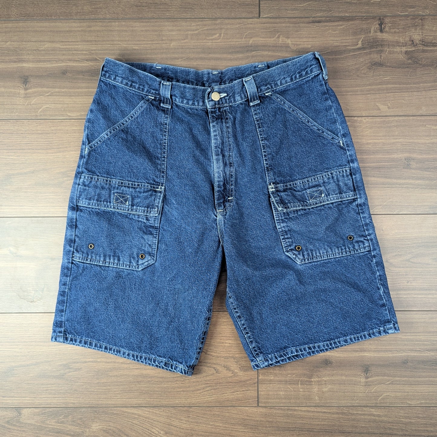 Blue Vintage Wrangler Cargo Carpenter Jorts Denim Jean Shorts W36