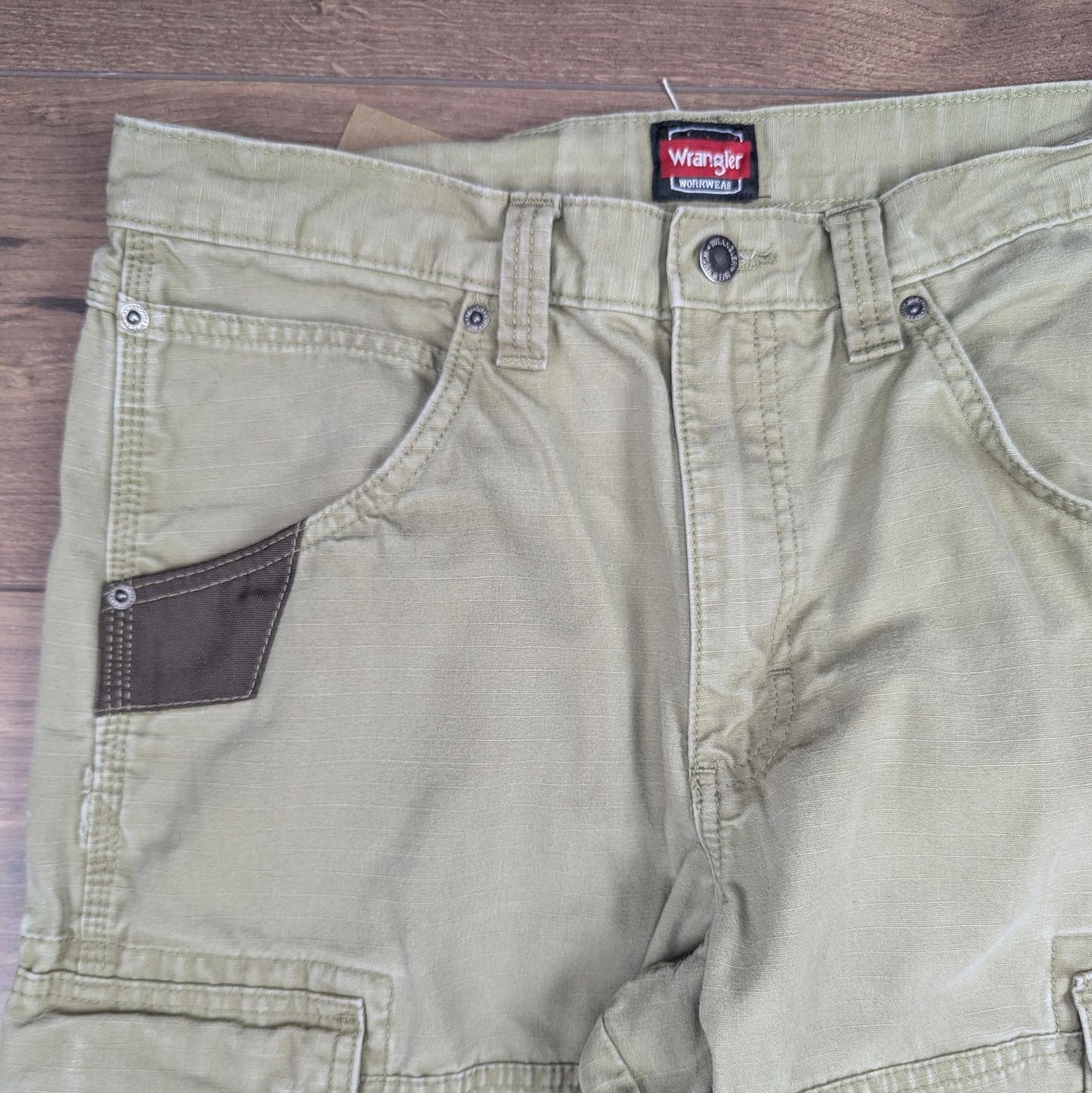 Khaki Vintage Wrangler Workwear Carpenter Cargo Pants Baggy Straight Leg W34 L30