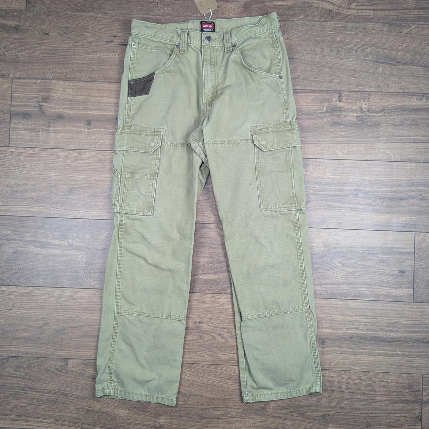 Khaki Vintage Wrangler Workwear Carpenter Cargo Pants Baggy Straight Leg W34 L30