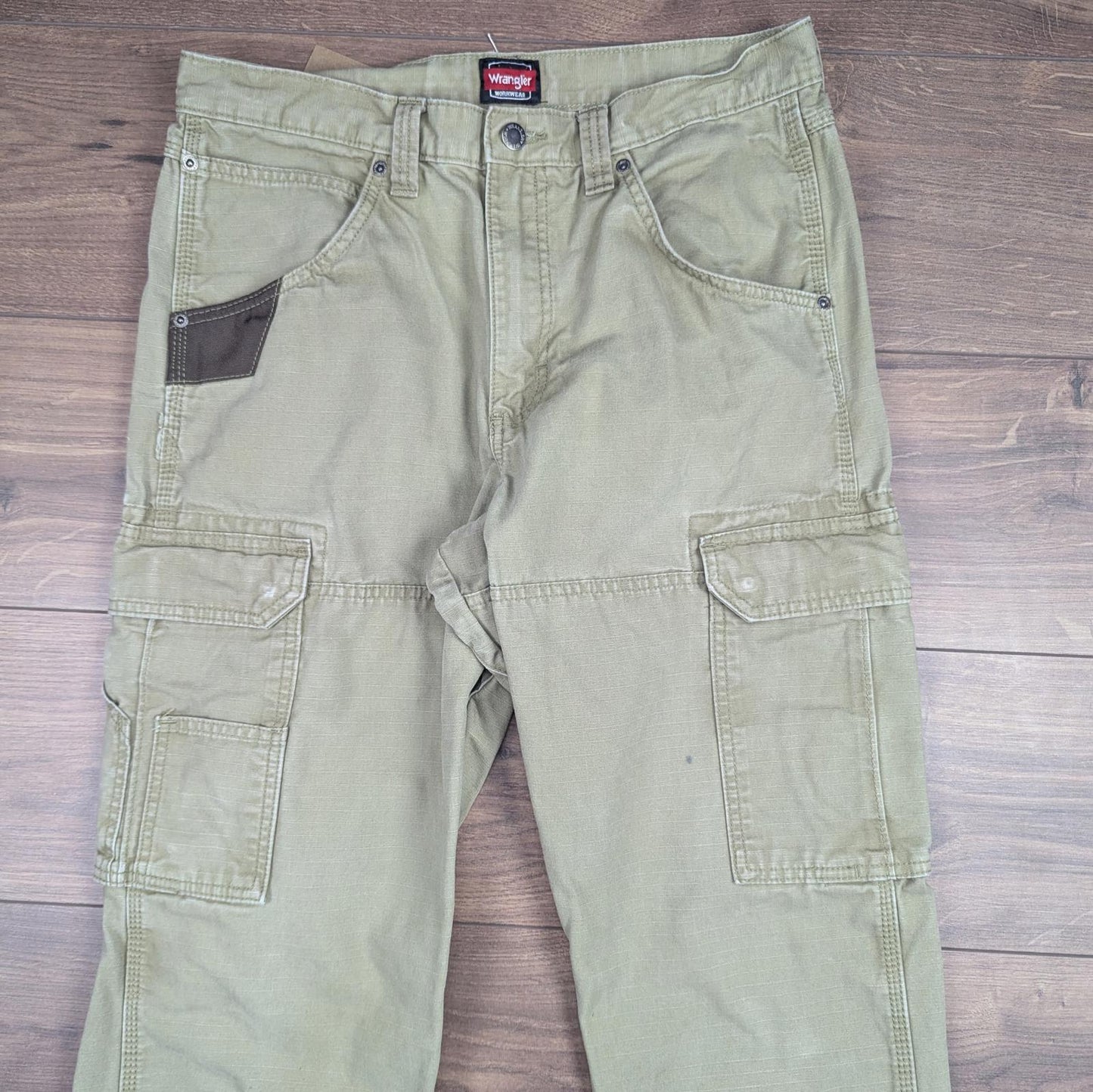 Khaki Vintage Wrangler Workwear Carpenter Cargo Pants Baggy Straight Leg W34 L30