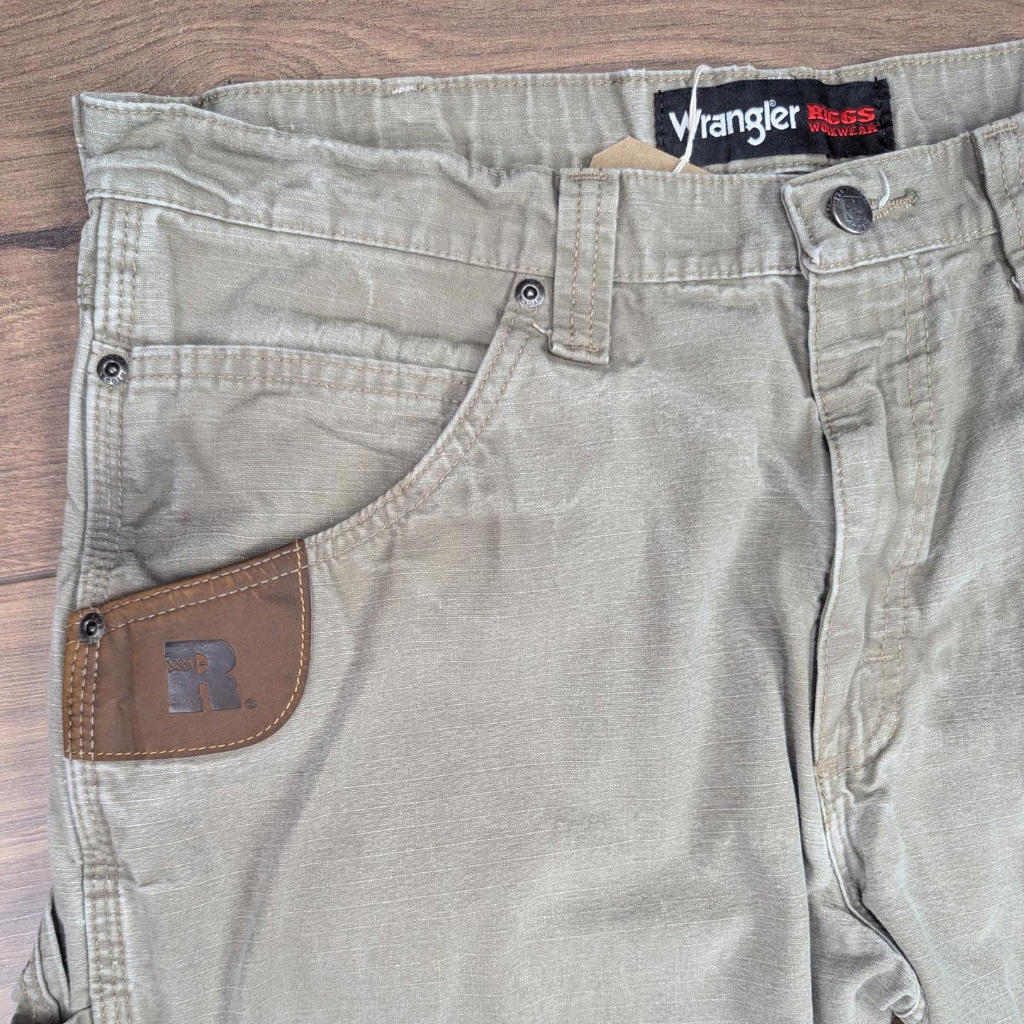 Khaki Vintage Wrangler Riggs Workwear Carpenter Pants Baggy Cargo W35 L30