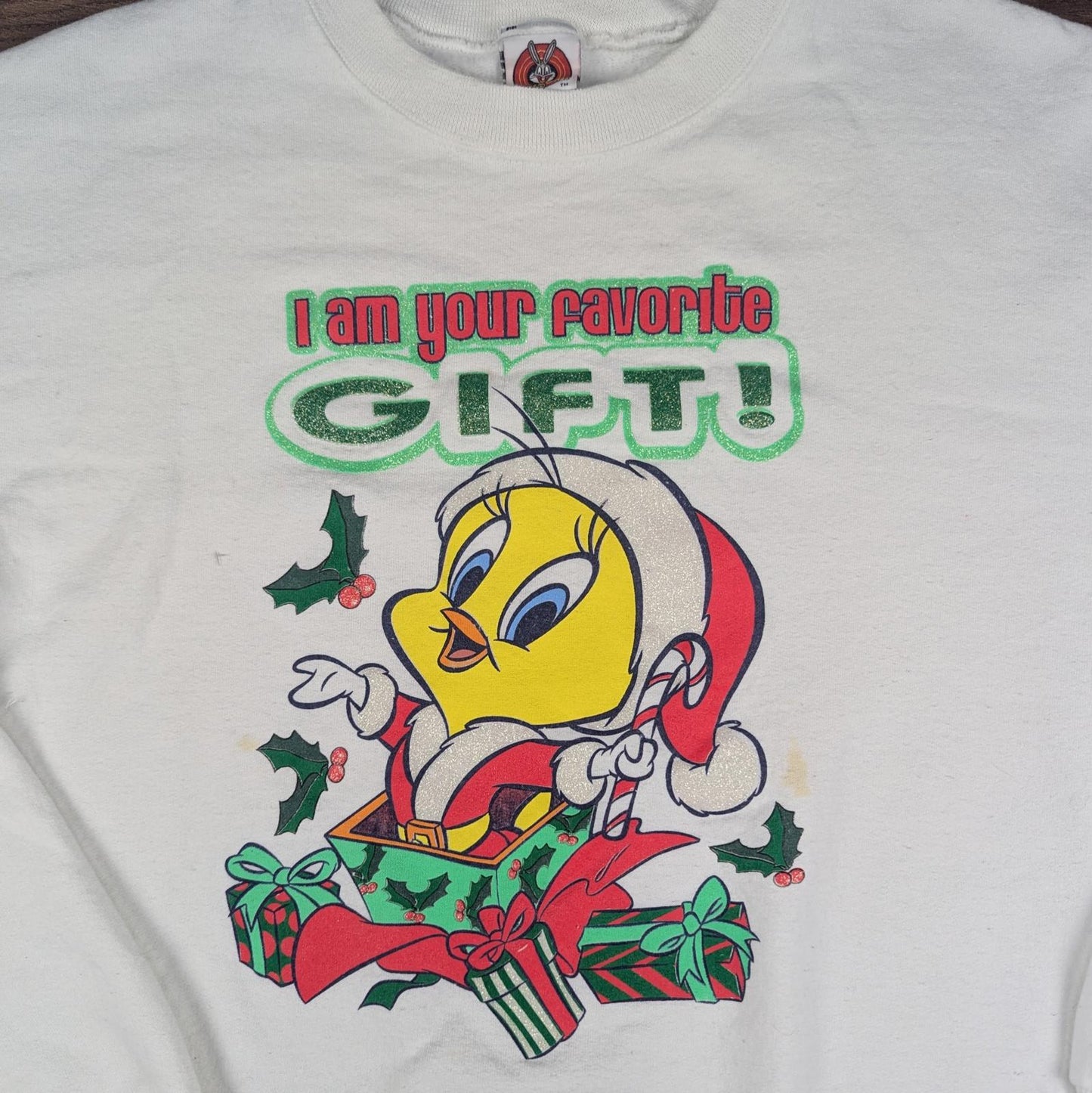 Vintage 00's White Tweety Bird Looney Tunes Christmas Jumper Sweatshirt Size XL